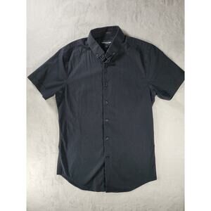 XS Express Men’s Slim Performance Button Up Short Sleeve Shirt Black Extra-Small